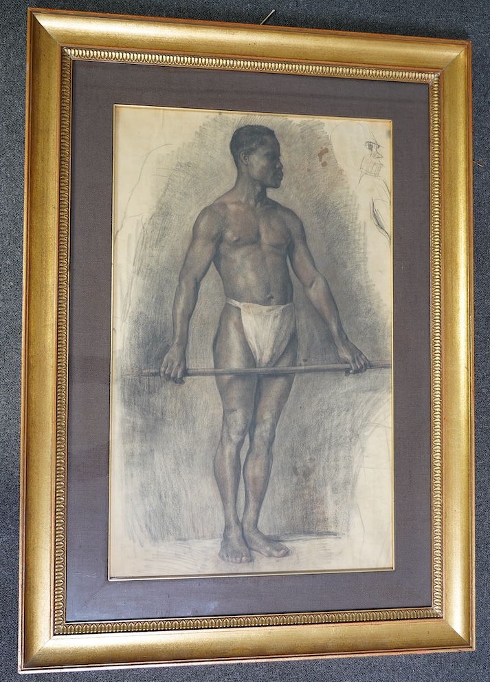 European School c.1920 , Black model in a studio, pastel and charcoal on paper, 87 x 53cm